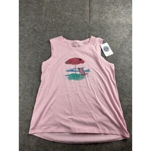 Life is Good Crusher Graphic Tank Top Women S Pink Umbrella Palm Tree Logo Beach